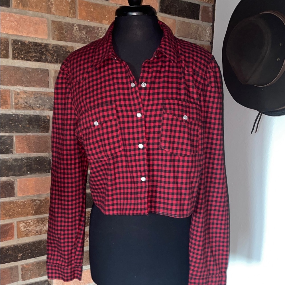 Wild Fable Red and‎ Black Checkered Top